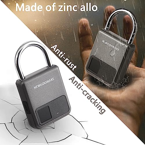 Newisdomake Fingerprint Padlock, Smart Padlock with USB Charging Support, Fingerprint Lock, Biometric Lock Suitable for Luggage, Bookcase, Suitcase, Backpack, Bike, School Locker, Gym Locker Lock(Gray) - Image 4