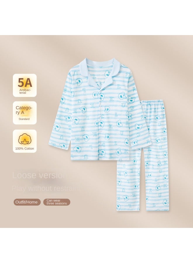 Top melon Boys' Cotton Cardigan】category A Pajamas, Spring And Autumn Antibacterial Casual Homewear, Long Sleeve Set For Toddlers And Older Children - Image 3
