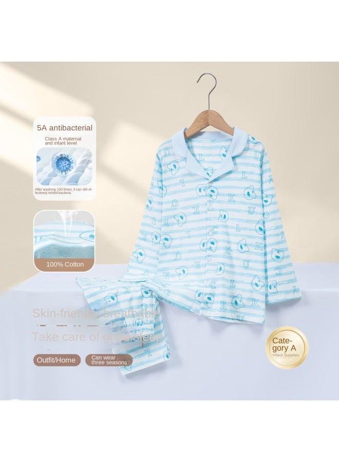Top melon Boys' Cotton Cardigan】category A Pajamas, Spring And Autumn Antibacterial Casual Homewear, Long Sleeve Set For Toddlers And Older Children - Image 2