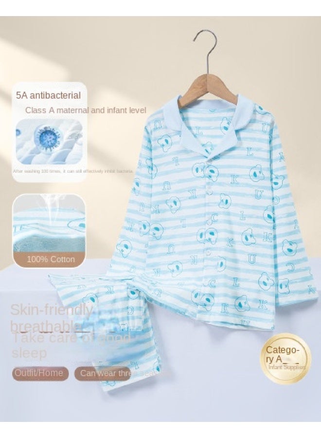 Top melon Boys' Cotton Cardigan】category A Pajamas, Spring And Autumn Antibacterial Casual Homewear, Long Sleeve Set For Toddlers And Older Children - Image 1
