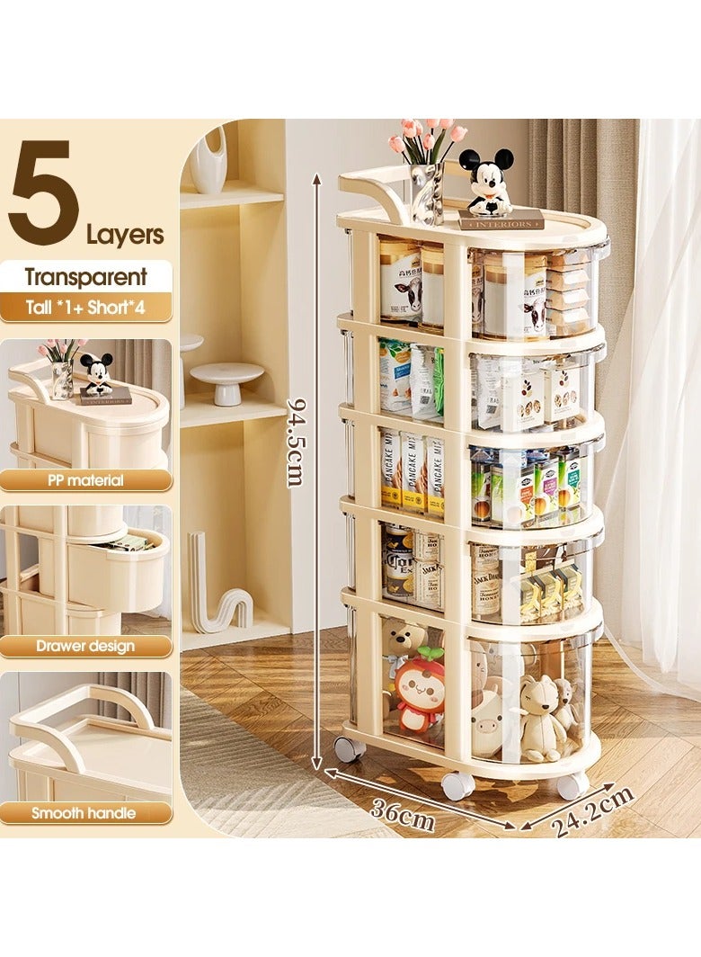 تي دبليو إي جي جي أو أن عربة تخزين متعددة الاستخدامات بخمس طبقات مع رف بلاستيكي وعجلات، منظم تخزين متعدد الوظائف للمطبخ وغرفة المعيشة والمكتب - Image 1