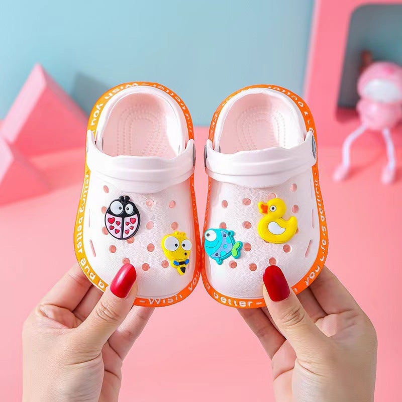 Baby sandals mens summer toddler Cartoon 1-3 years old 2 girls closed toe hole shoes soft bottom non-slip baby beach sandals EVA1009-pink 