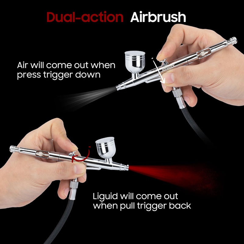 UTYUTY Airbrush Kit with Air Compressor,Portable 27PSI 7 Pressure Levels, 35dB Ultra-Quiet,Dual-Action 0.3mm Airbrush Gun for Beginners,Painting,Models,Makeup,Crafts & Cake Decor - Image 4
