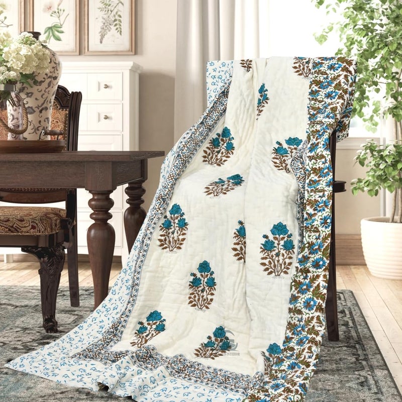 FABDESIGN QUILTS FABDESIGN QUILTS Hand Block Jaipuri Razai Double Bed Rajsthani Traditional Hand Stitched Lightweight Pure Cotton Winter and Summer Jaipuri Ac Quilt RazaiRajaiBlanketComforter 88X103 Brown  - Image 4