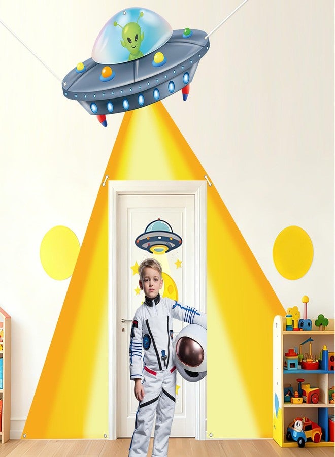 Oitnlaughter 3Pcs Alien UFO Door Banner Alien Birthday Party Decorations Spaceship Flying Saucer Hanging Banner Space Saucer Porch Sign Backdrop for Kids Birthday Outer Space Photo Booth Props Supplies - Image 4