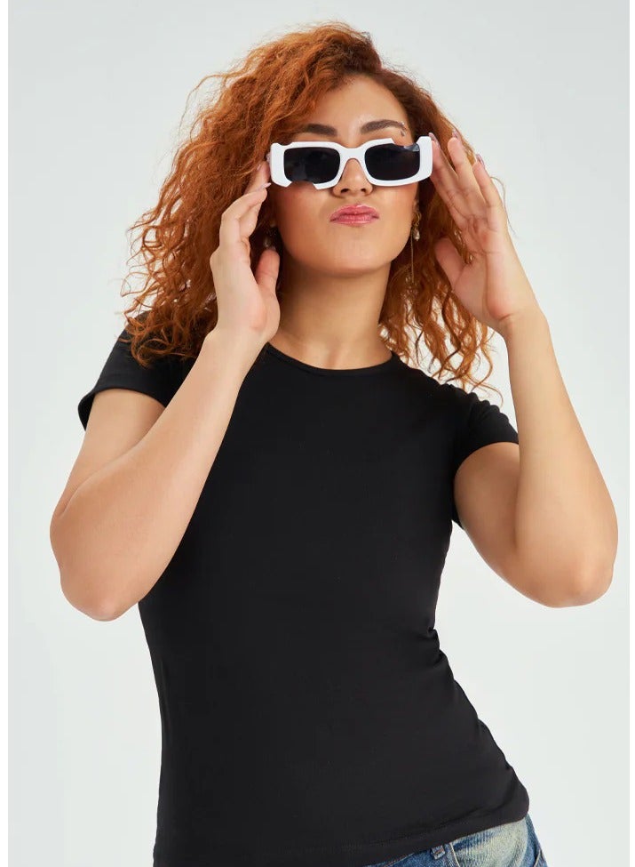 سيلفي بدي نص كم قطن سادة حريمي - Image 3