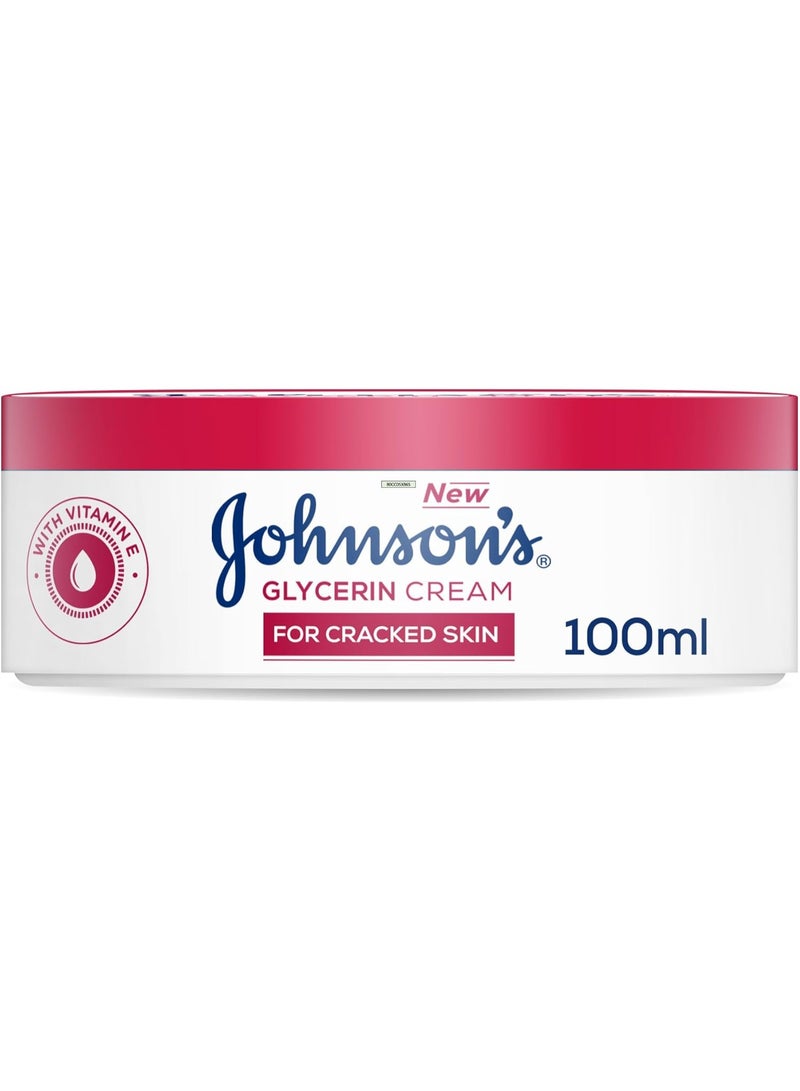 Johnson's Glycerin Cream for Cracked Skin, 100ml, Enriched with Vitamin E, for Dry and Cracked Areas, Soothing and Repairing Formula, Helps to Relieve Cracked and Dry Skin in Just One Application - Image 1