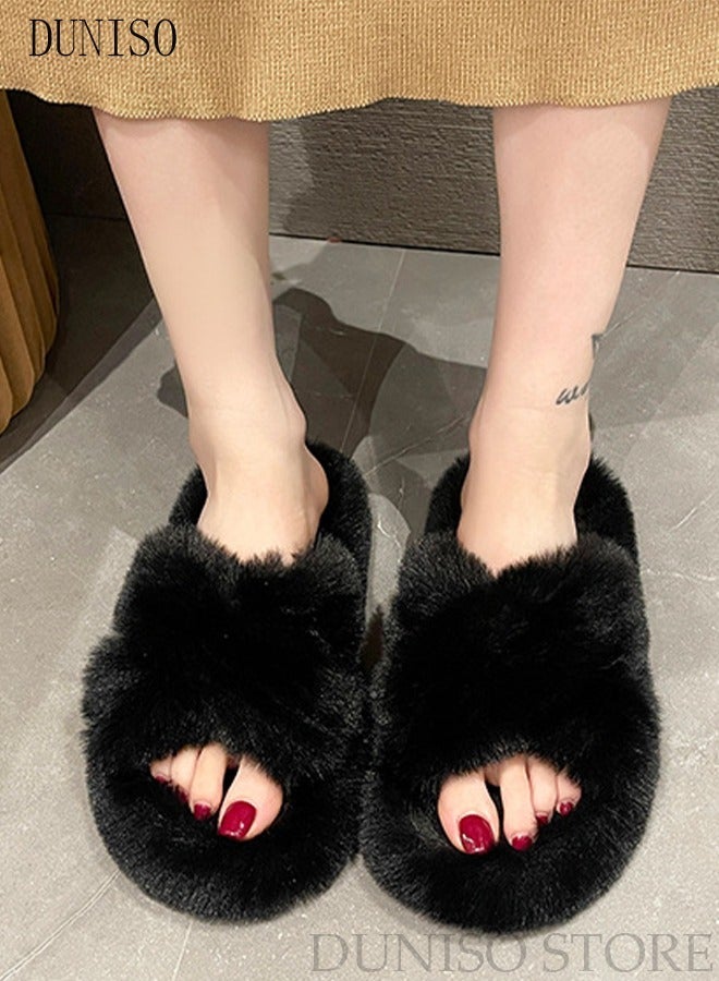 DUNISO Breathable and Comfortable House Slippers for Women Indoor and Outdoor Soft Plush Womens Fluffy Furry Open Toe House Shoes Slippers with Anti-Skid Sole - Image 3