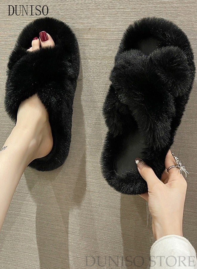 DUNISO Breathable and Comfortable House Slippers for Women Indoor and Outdoor Soft Plush Womens Fluffy Furry Open Toe House Shoes Slippers with Anti-Skid Sole - Image 5