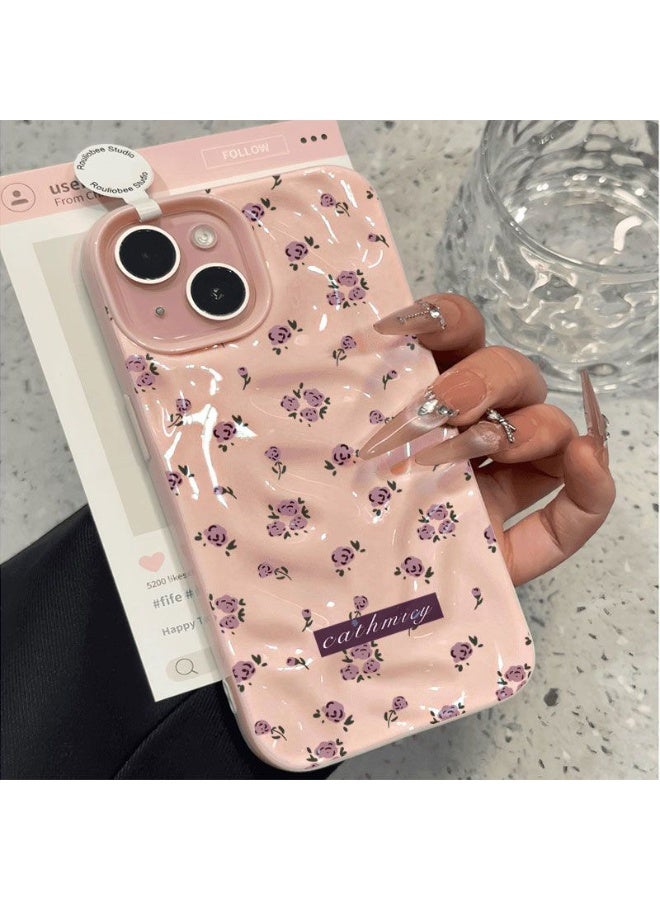 NIBEMINENT Rose Pleats Protective TPU Case Cover For iPhone 16 Pro, Pink