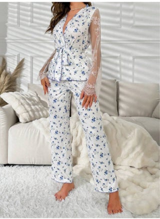 FROM MANIKAN-Pajama set decorated with embroidered lace and a small floral print - pzsku/Z25D0B0DC925BD61A1037Z/45/_/1736872475/f2724a69-1667-49e7-bd3b-e1299cb0f3c9