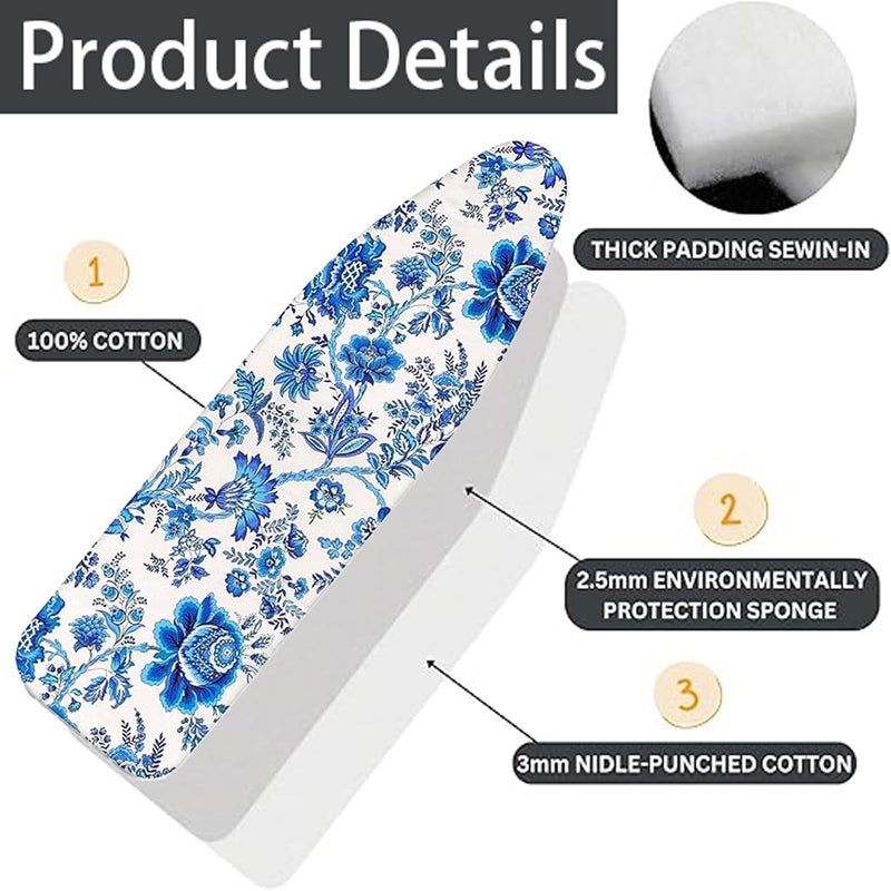 HIHIDAY Ironing Board Cover with 5mm Foam 4 Elastic Fasteners 110x30CM 100% Cotton Material, Thick foam Pad Heat Resistant Non Slip Foldable Design Durable stain Resistant iron table cover (110*30CM) - Image 3