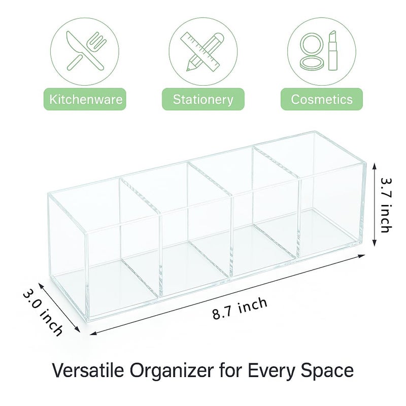 elysolpluv Clear Acrylic 4-Compartment Organizer Box, Large (8.7" Ã— 3.0" Ã— 3.7") â€“ Handcrafted, Eco-Friendly, Minimal Packaging Home Storage Organizer - Image 2