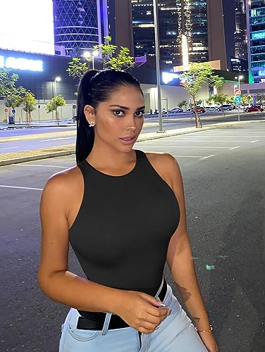 LCNBA Women's Sexy High Neck Sleeveless Bodysuit Basic Top Bodysuit Jumpsuit Black L - Image 4
