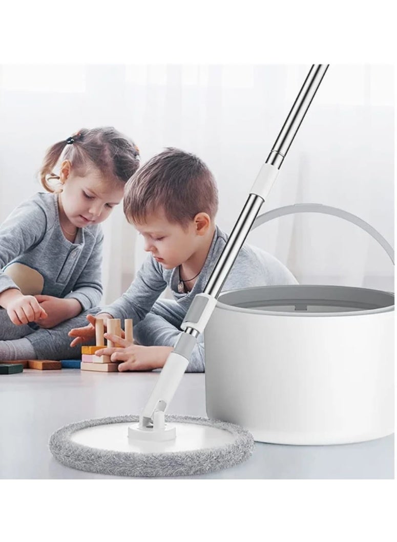 مساحة تنظيف أرضيات بدلو مزدوج لفصل المياه النظيفة والمتسخة برأس دوار 360 درجة وممسحة ألياف نانو قابلة للغسل مع دلو عميق ومقبض متين - Image 2