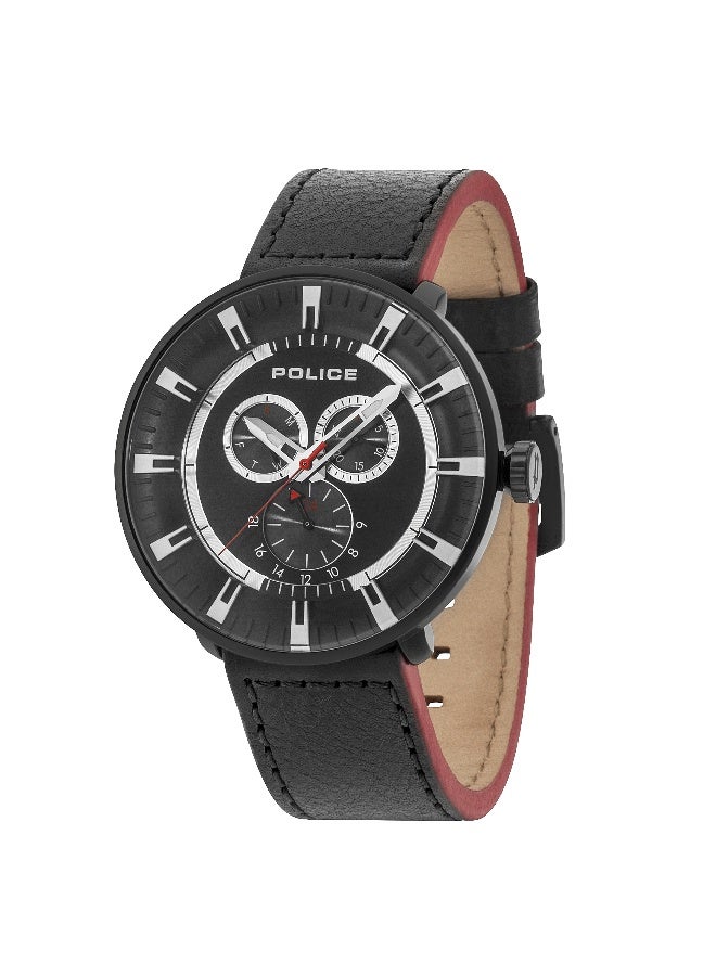 Men League Black Leather Strap Multifunction Watch for Men, 50mm
