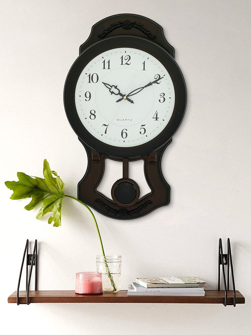 CHRONIKLE Elegant Vertical Plastic Case Analog English Numbers Pendulum Wall Clock for Living Room Home Decoration Office Gifts (Size: 25 x 7 x 43.5 CM | Weight: 615 Gram | Color: Cola) - Image 2