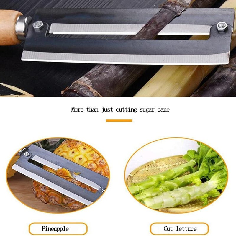 P Plus Fire Sugarcane Peeling Knife Pineapple Peeling Knife Sugar Cane Peeler Knife Artifact Planing Knife Iron Blade Natural NonSlip Wooden Handle Pack of 2 - Image 4