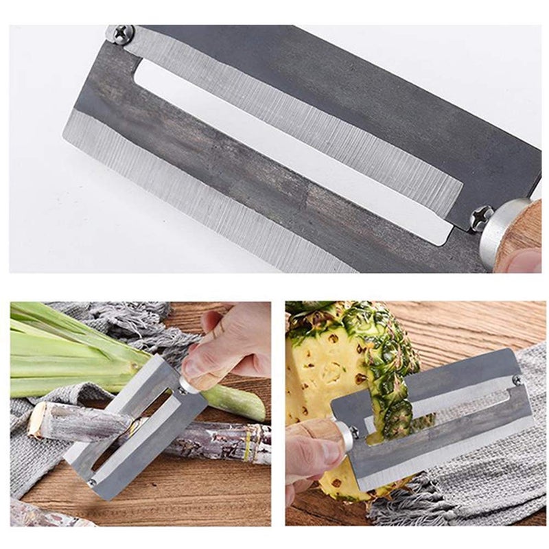 P Plus Fire Sugarcane Peeling Knife Pineapple Peeling Knife Sugar Cane Peeler Knife Artifact Planing Knife Iron Blade Natural NonSlip Wooden Handle Pack of 2 - Image 3