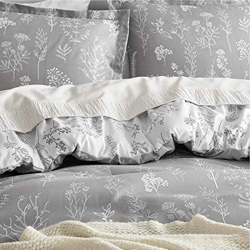 Bedsure King Comforter Set - Grey Bed Set, 3 Pieces Cute Floral Bedding, 1 Soft Reversible Botanical Flowers Comforter and 2 Pillow Shams - Image 5