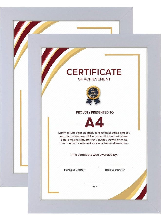Decorhills DECORHILLS FRAMES & DECOR A4 Certificate – Real Glass Protector, PVC, Wall Mount Tabletop Display, White, Size 25x33.8cm Pack of 2  - Image 1
