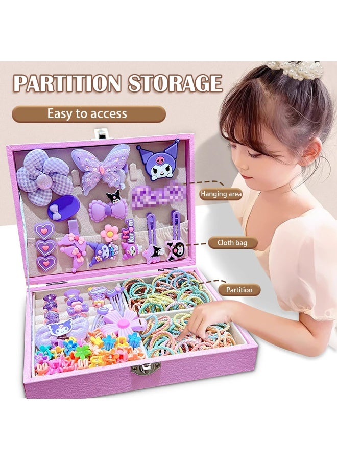 Hair Accessories for Girls, Purple Hair Accessories Set including Hair Clips, Hair Ties, Hair Barrettes and Bows with Purple Storage Box, Hair Accessories Gift Box for Kids Age 3-10 (KLM-001) - Image 3