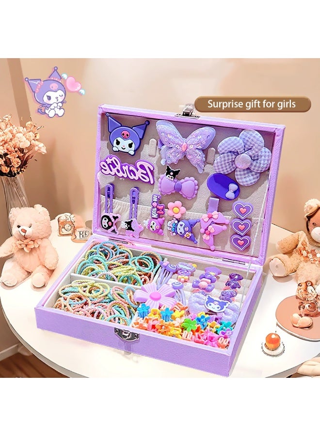 Hair Accessories for Girls, Purple Hair Accessories Set including Hair Clips, Hair Ties, Hair Barrettes and Bows with Purple Storage Box, Hair Accessories Gift Box for Kids Age 3-10 (KLM-001) - Image 4