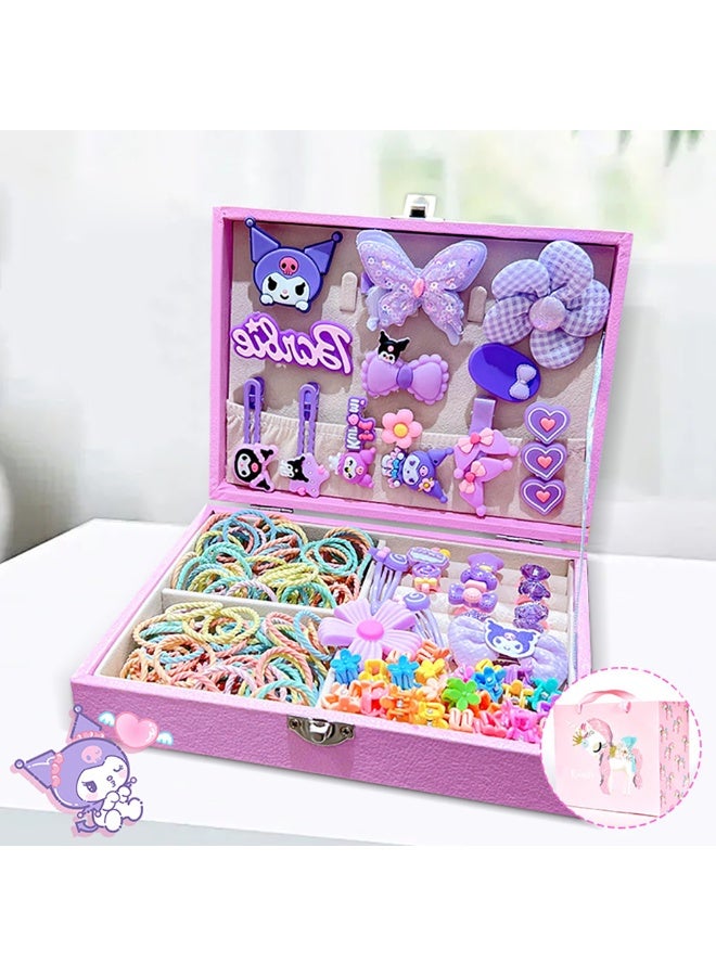 Hair Accessories for Girls, Purple Hair Accessories Set including Hair Clips, Hair Ties, Hair Barrettes and Bows with Purple Storage Box, Hair Accessories Gift Box for Kids Age 3-10 (KLM-001) - Image 2