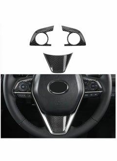 Auto ABS Steering Wheel Cover Trim Frame Sticker Sport Style Carbon Fiber Grain for Toyota Camry 2022 2021 2020 2019 2018 for Avalon Accessories (3pcs)