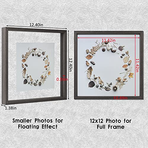 MUYE Square 12x12 Floating Frame in Gray,Double Glass Picture Frame for Wall Mount or Tabletop Standing with Hanging Hardware Included,Display Photo up to 12x12,2 Pack - Image 2