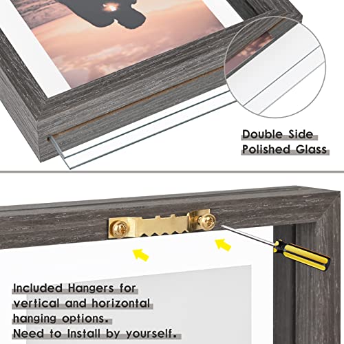 MUYE Square 12x12 Floating Frame in Gray,Double Glass Picture Frame for Wall Mount or Tabletop Standing with Hanging Hardware Included,Display Photo up to 12x12,2 Pack - Image 3