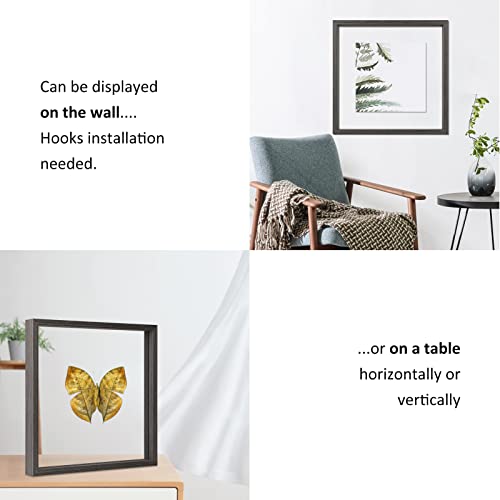MUYE Square 12x12 Floating Frame in Gray,Double Glass Picture Frame for Wall Mount or Tabletop Standing with Hanging Hardware Included,Display Photo up to 12x12,2 Pack - Image 4