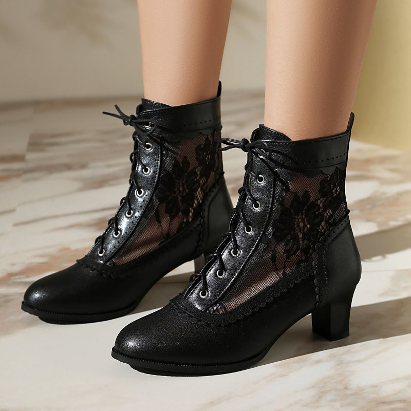 2025 Independent Station Outer Single Comfortable Mid-Heel Ankle Boots 40-48 Plus Size Front Lace-Up Solid Color Low-Barrel Martins - Image 3
