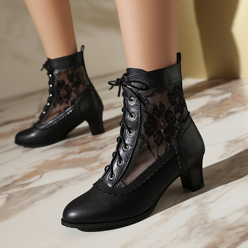 2025 Independent Station Outer Single Comfortable Mid-Heel Ankle Boots 40-48 Plus Size Front Lace-Up Solid Color Low-Barrel Martins - Image 2