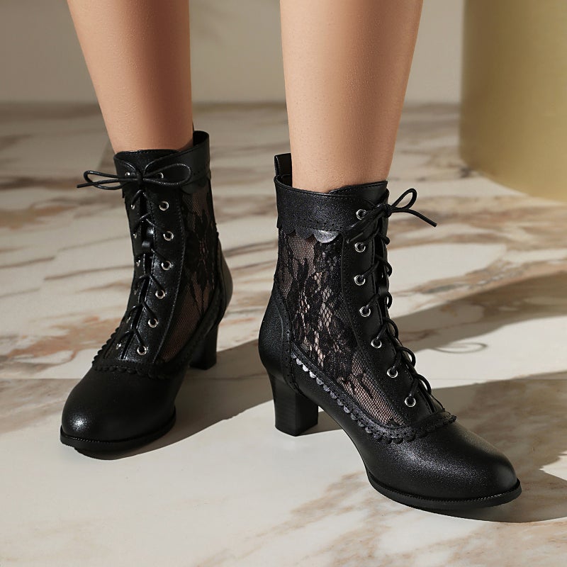 2025 Independent Station Outer Single Comfortable Mid-Heel Ankle Boots 40-48 Plus Size Front Lace-Up Solid Color Low-Barrel Martins - Image 4