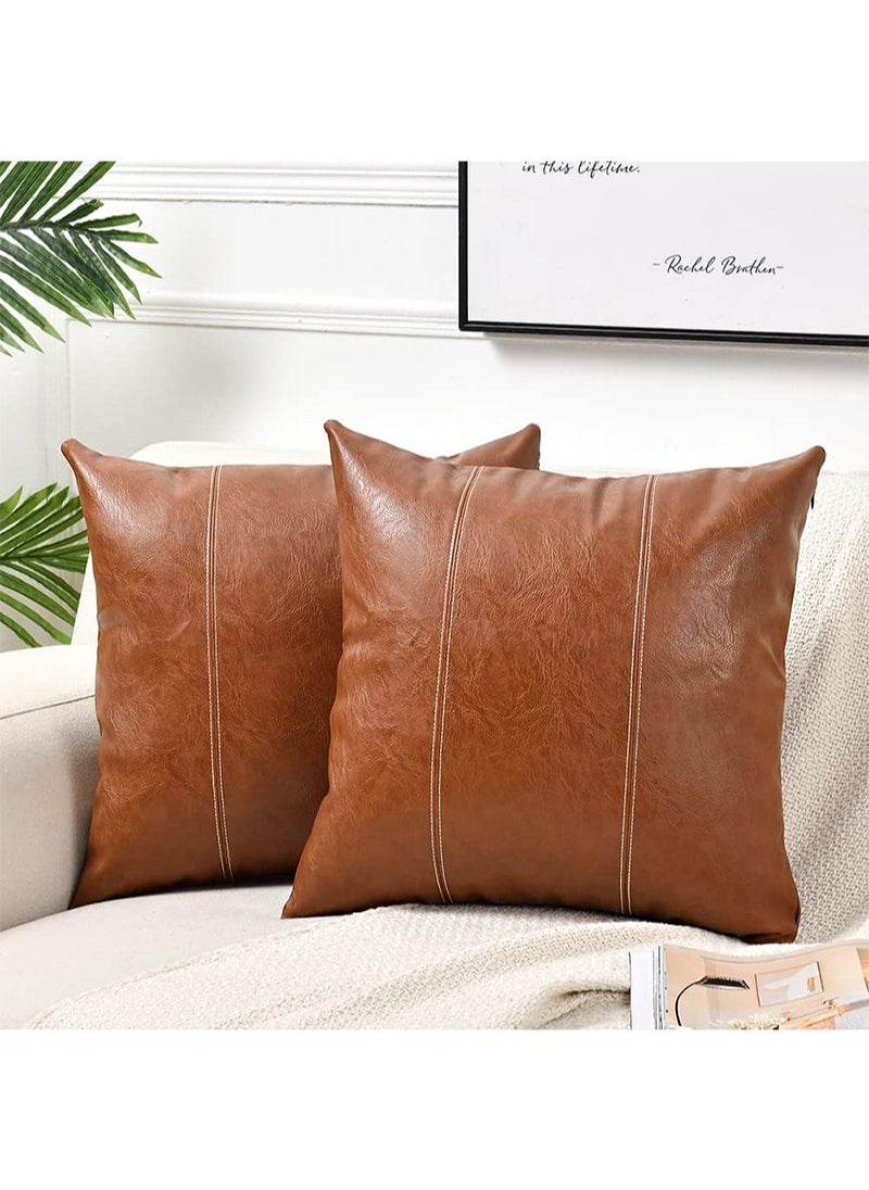 Apustim PU Leather Throw Pillow Cover, Set of 2 Modern Leather Decorative Pillow Cover for Home Decoration Bedroom Living Room Sofa Bed Sofa (45*45cm, Dark Brown)  - Image 1