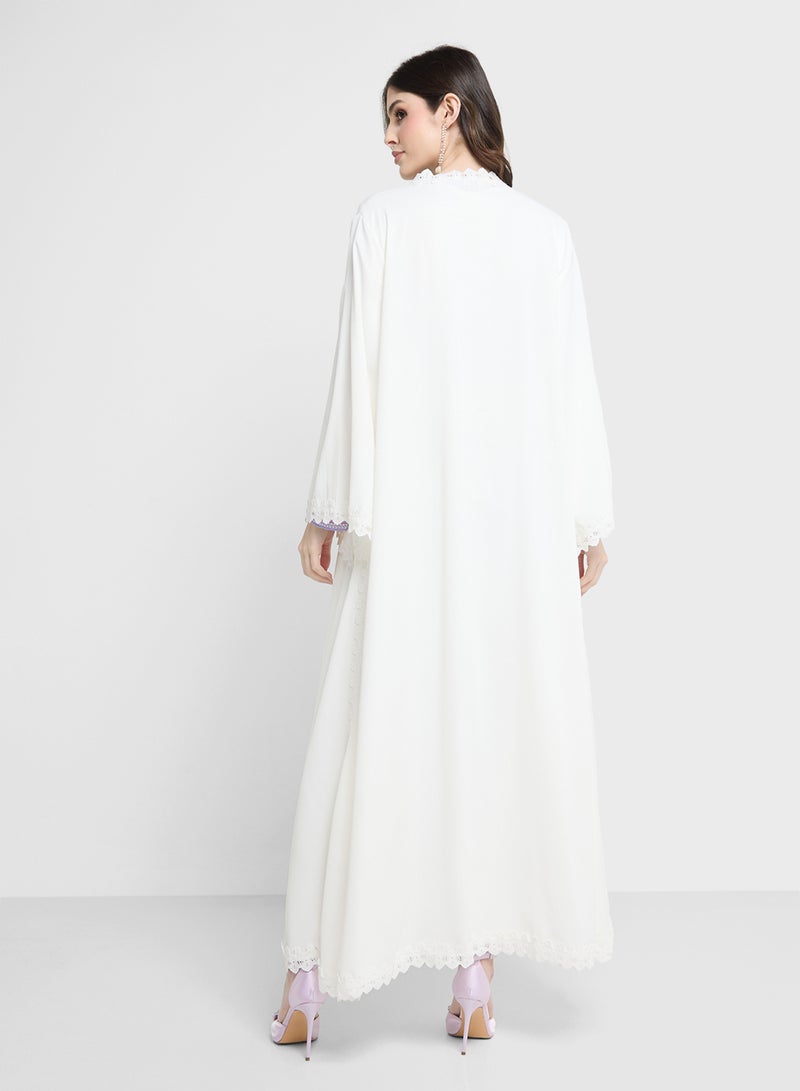 Khizana Open Abaya With Lace Trim Details  - Image 2
