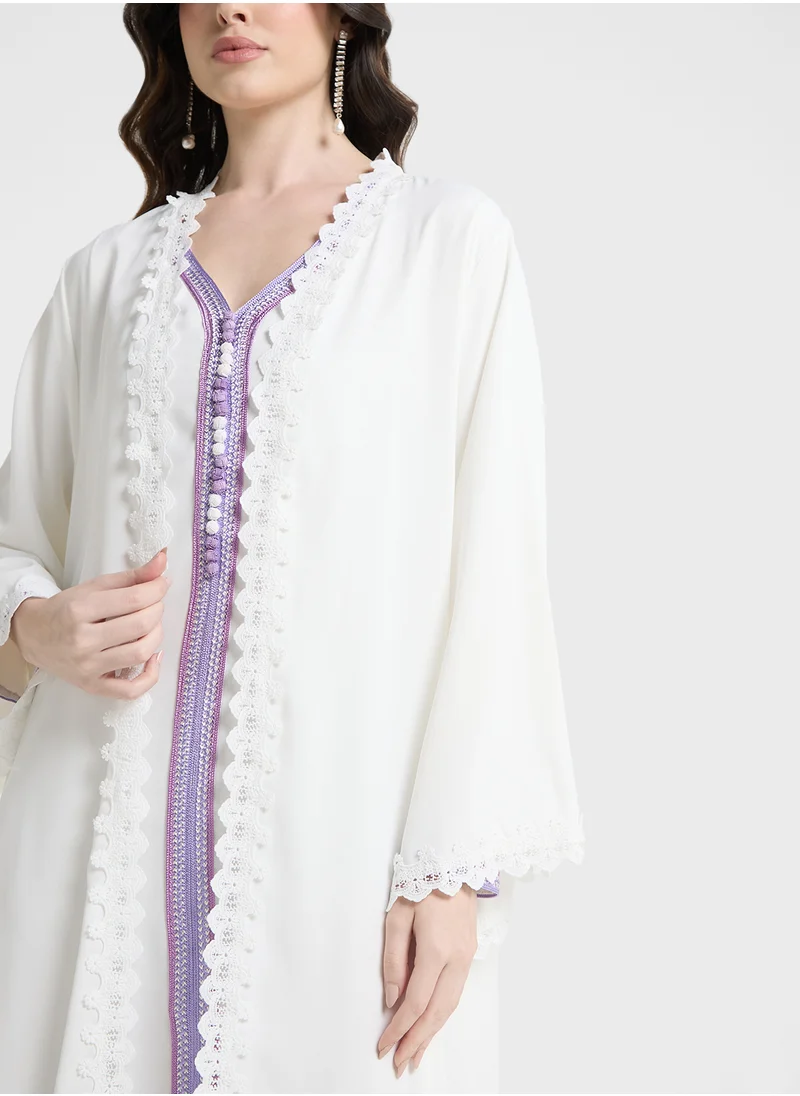 خزانة Open Abaya With Lace Trim Details