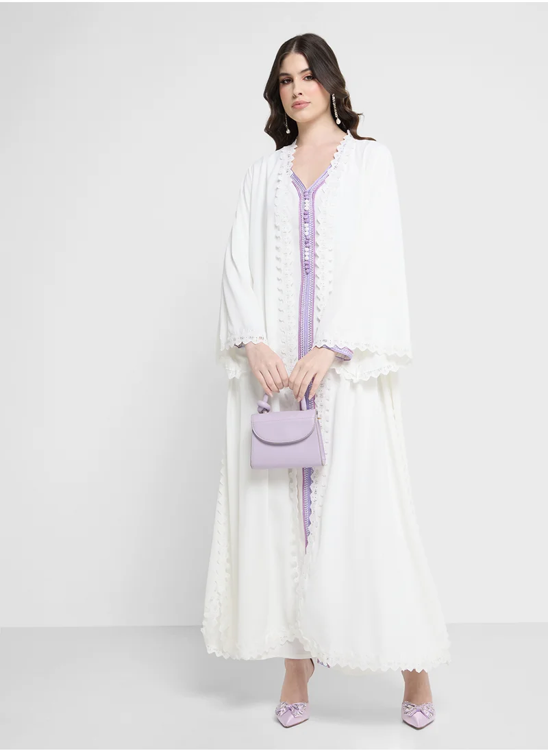 خزانة Open Abaya With Lace Trim Details
