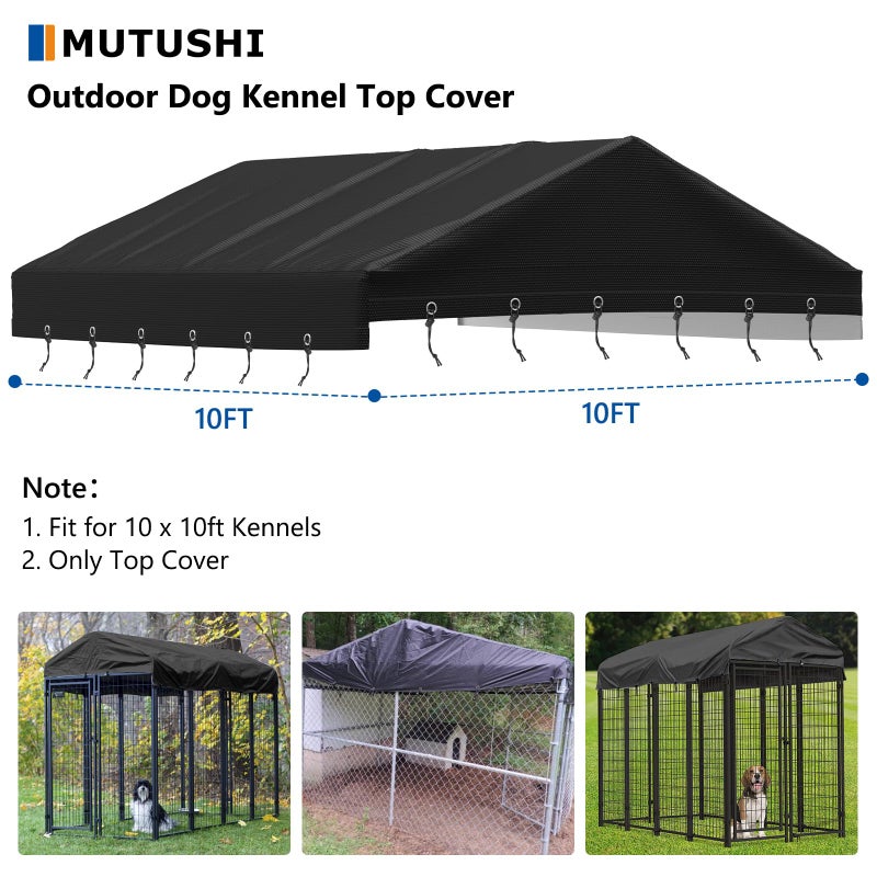 MUTUSHI غطاء قفص الكلاب الخارجي MUTUSHI 10'ط x 10'ع أسود بديل لغطاء القفص مقاوم للماء ومضاد للرياح ومضاد للأشعة فوق البنفسجية متوافق مع عدة ماركات من أقفاص الكلاب (بدون إطار) - Image 2