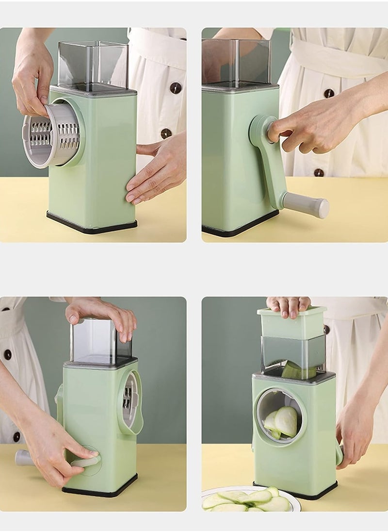 Vegetable Shredder Round Mandoline Slicer, Grater, Salad Maker - Large Feed Port - Suction Base - Vegetable, Fruit, Cookie, OREO, Nuts (Green)