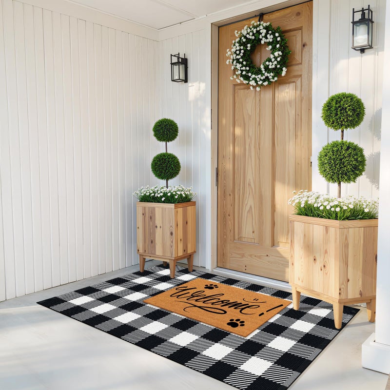 SofterCharm Area Rug, 3â€™ x 5â€™ Black and White Checkered Rug Plaid Outdoor Rugs, Soft Machine Washable Cotton Woven Welcome Mat Area Rugs for Living Room, Bedroom, Doormat, Balcony, Porch, Patio - Image 1