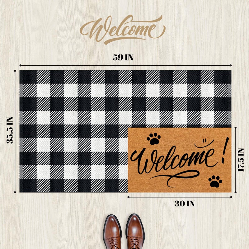 SofterCharm Area Rug, 3â€™ x 5â€™ Black and White Checkered Rug Plaid Outdoor Rugs, Soft Machine Washable Cotton Woven Welcome Mat Area Rugs for Living Room, Bedroom, Doormat, Balcony, Porch, Patio - Image 2