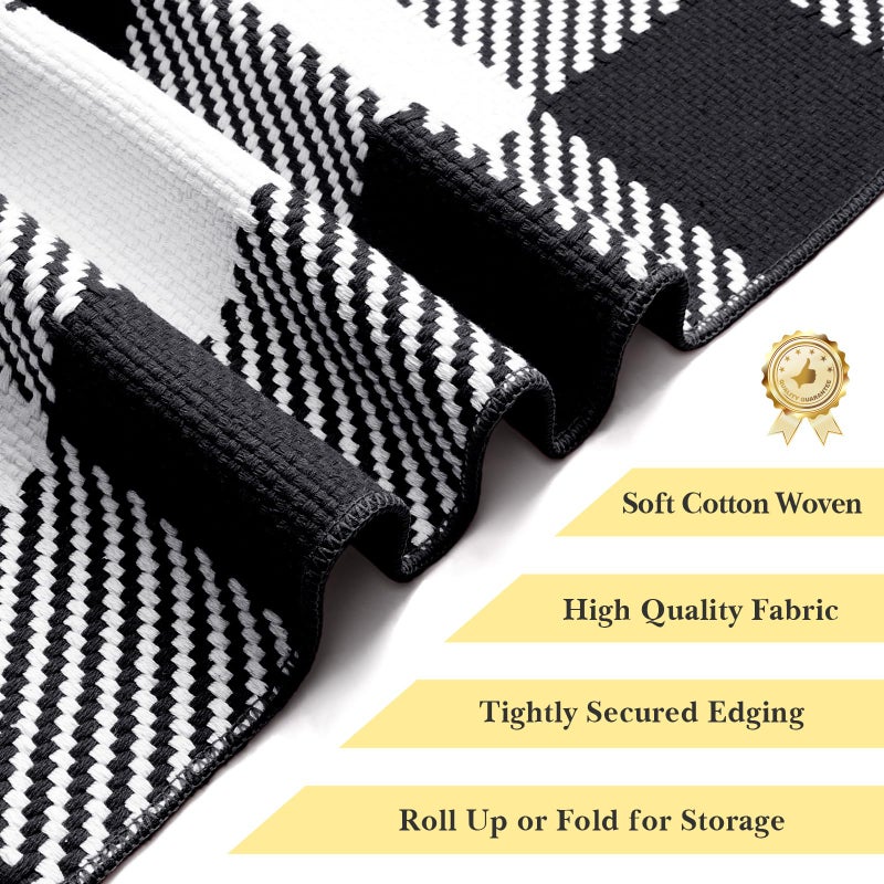 SofterCharm Area Rug, 3â€™ x 5â€™ Black and White Checkered Rug Plaid Outdoor Rugs, Soft Machine Washable Cotton Woven Welcome Mat Area Rugs for Living Room, Bedroom, Doormat, Balcony, Porch, Patio - Image 3