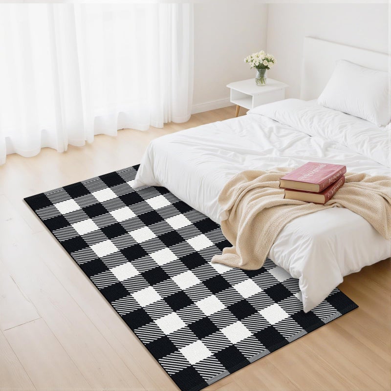 SofterCharm Area Rug, 3â€™ x 5â€™ Black and White Checkered Rug Plaid Outdoor Rugs, Soft Machine Washable Cotton Woven Welcome Mat Area Rugs for Living Room, Bedroom, Doormat, Balcony, Porch, Patio - Image 4