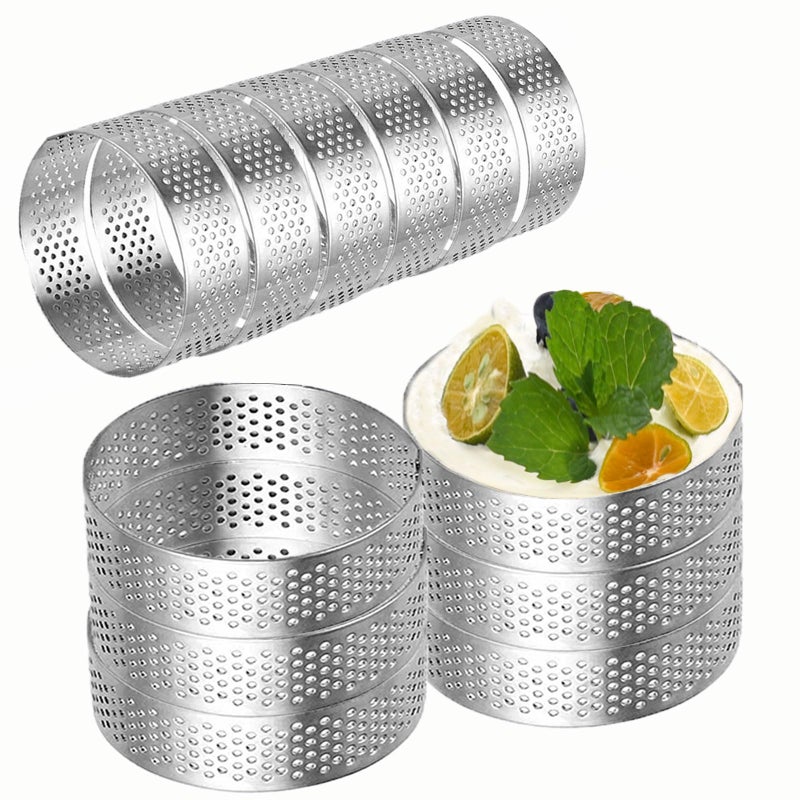 DATANYA 12Pack Tart Rings Perforated Tart Ring, Stainless Steel Cake Rings 4 Inch Round Mousse Ring Molds for Baking Cooking Dessert, small fruit tartet crust - Image 1
