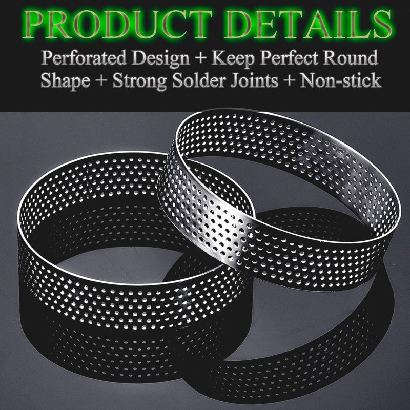 DATANYA 12Pack Tart Rings Perforated Tart Ring, Stainless Steel Cake Rings 4 Inch Round Mousse Ring Molds for Baking Cooking Dessert, small fruit tartet crust - Image 3