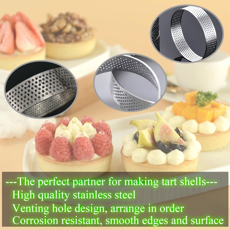 DATANYA 12Pack Tart Rings Perforated Tart Ring, Stainless Steel Cake Rings 4 Inch Round Mousse Ring Molds for Baking Cooking Dessert, small fruit tartet crust - Image 4