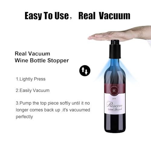 Hanlomele [2 PACK]Wine Bottle Stoppers, Reusable Wine Stoppers, Vacuum Wine Preserver with Time Scale Record, Wine Savers Vacuum Pump Corks Keep Wine Really Fresh, Best Gift Accessories. - Image 5