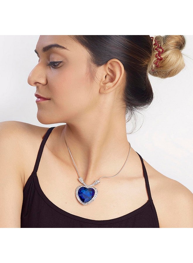 Peora Heart Shaped Ocean Blue Crystal Pendant for Women Girls|Rakhi Rakshabandhan Gift for Sister Bhabhi, Gifts for Women - Image 3